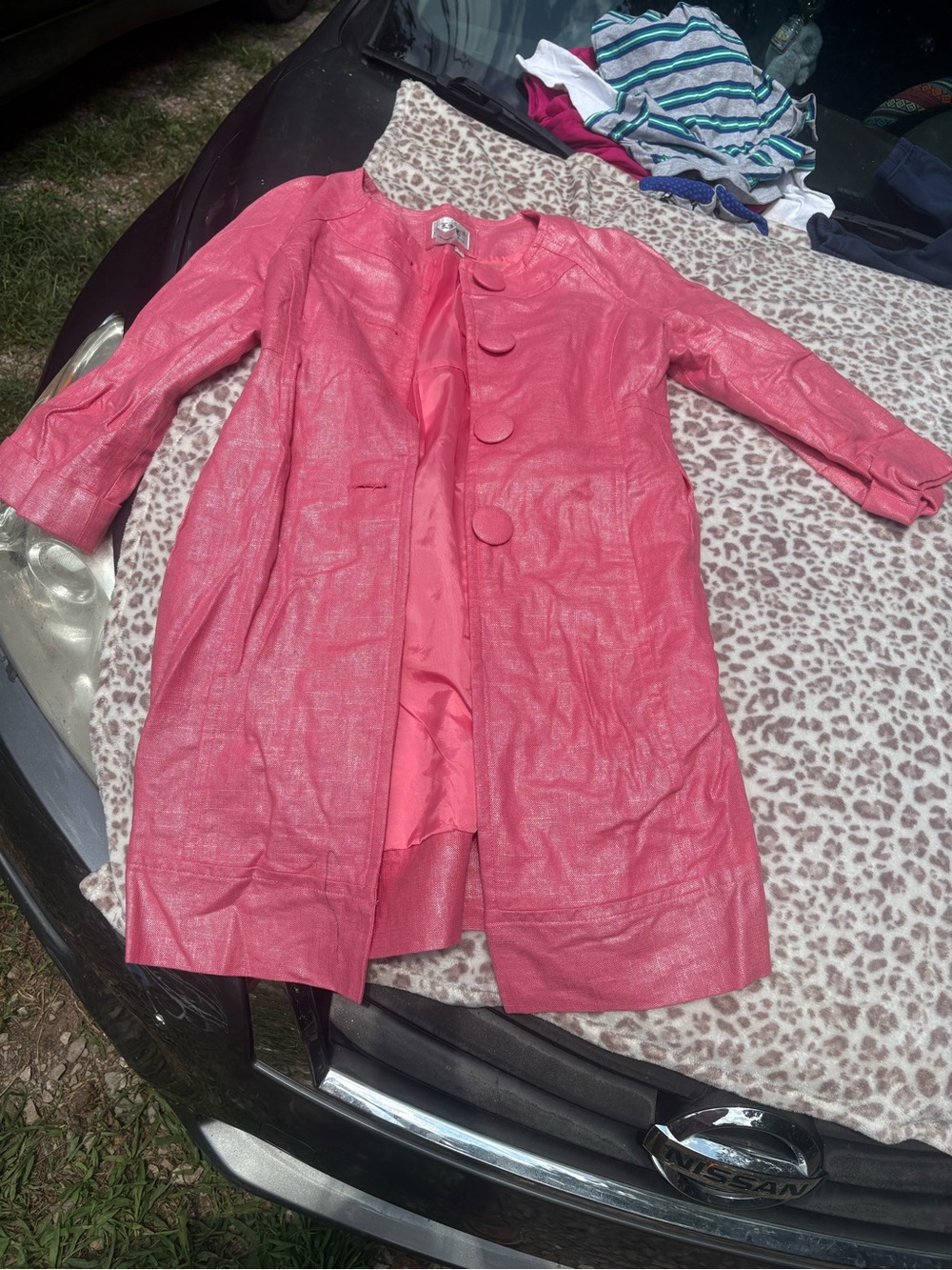 Vintage LAL Pink Metallic Womens Long Coat Size Small
